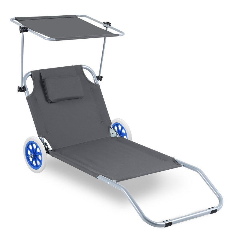 Chaise Longue De Plage Pliable Adulte – Oxford Et Alliage Alu, Dossier Bas
