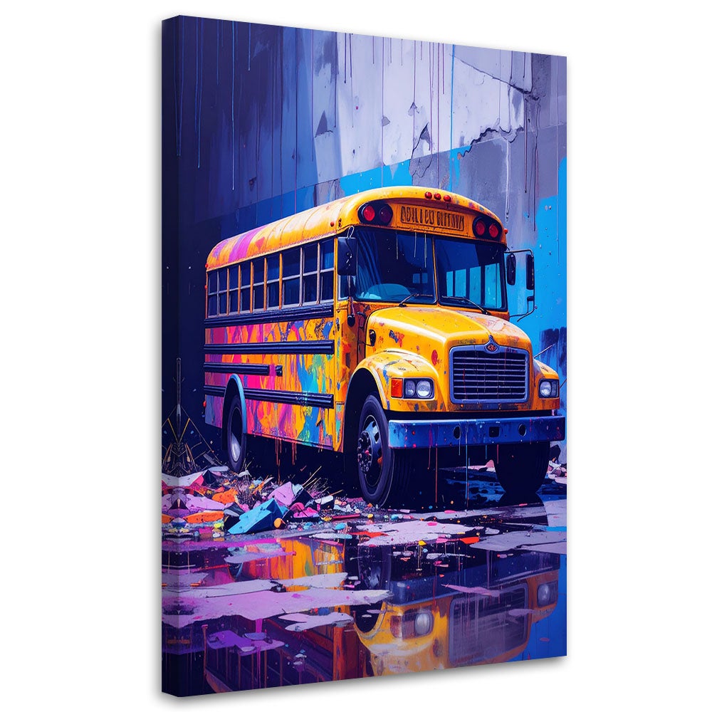 Obraz młodzieżowy do salonu, Żółty szkolny Autobus 70x100