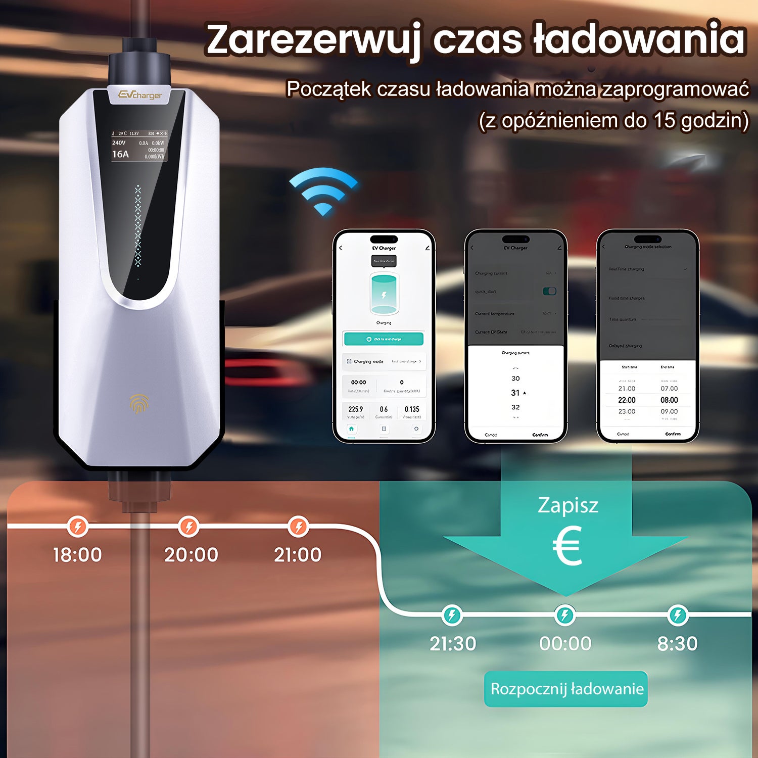 Przenośna Ładowarka EV JUNSUN 11kW | Typ 2 | Kabel 6m | IP65 | Ładowanie 3-fazowe | Aplikacja - 3