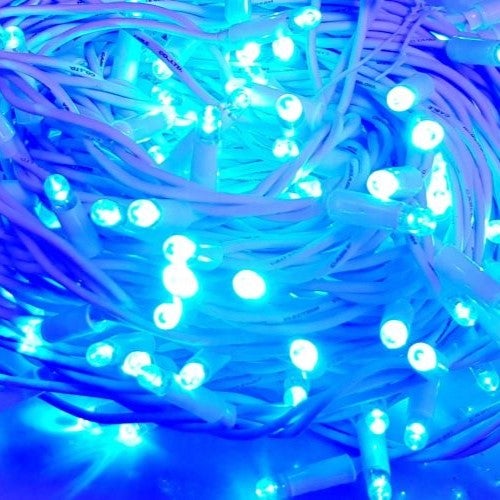 Guirnalda de luces LED con destellos, 12 m (3 tramos x 4 m), 180 maxiLED azul, cable blanco, IP65, 230V, prolongable - 2