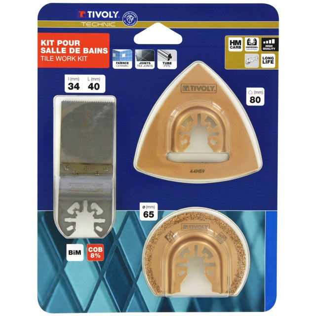 Tivoly • Kit 3 pièces de lames Oscillantes pour Multi Tool pour salle de bains