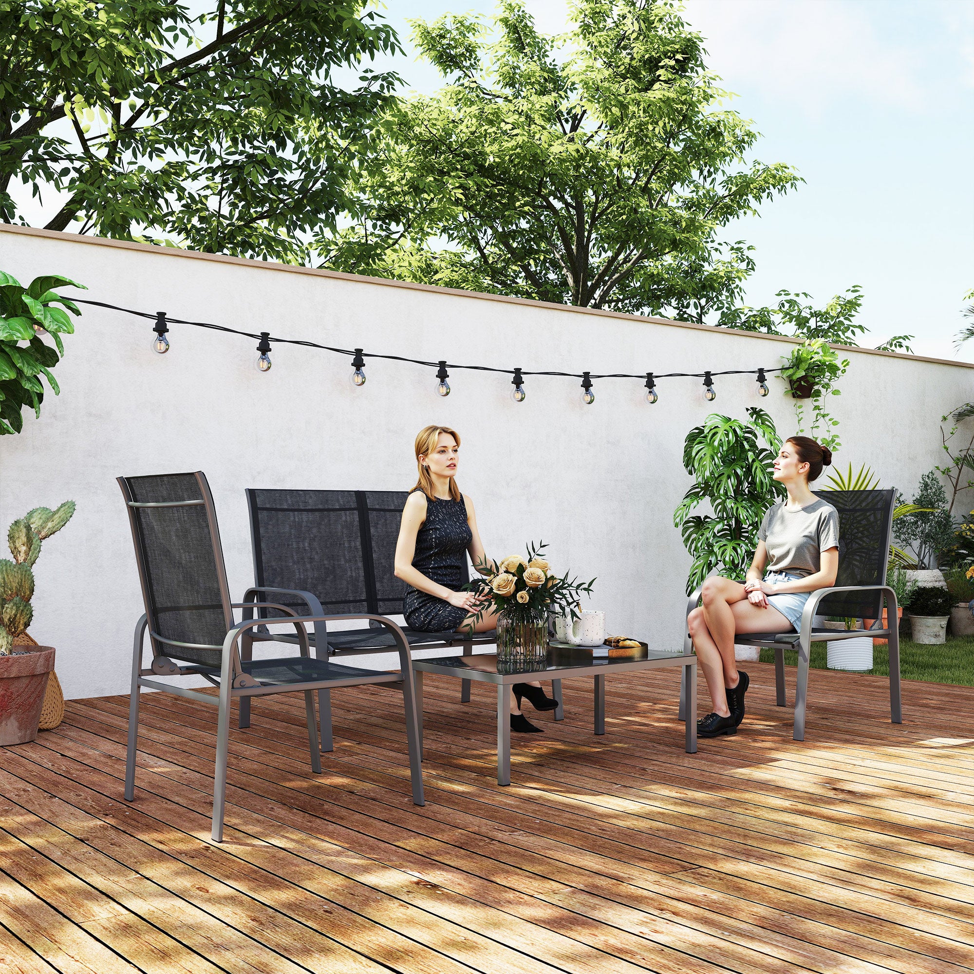 Outsunny Set da Esterno 4pz con Tavolino, Sedie e Divanetto con