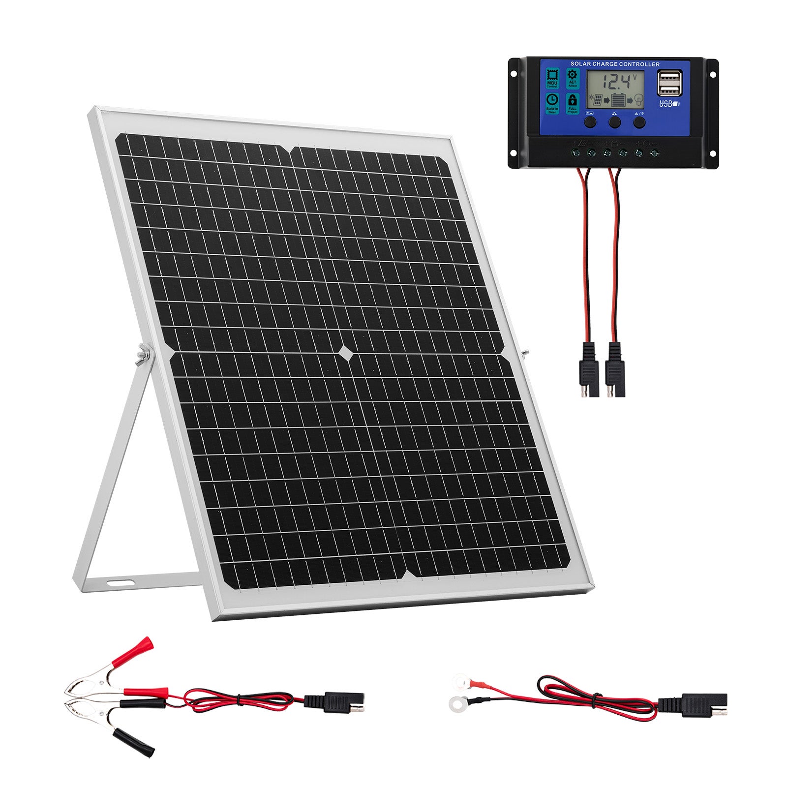 Chargeur de batterie solaire VEVOR 30 W 12 V, cellules monocristallines — free download