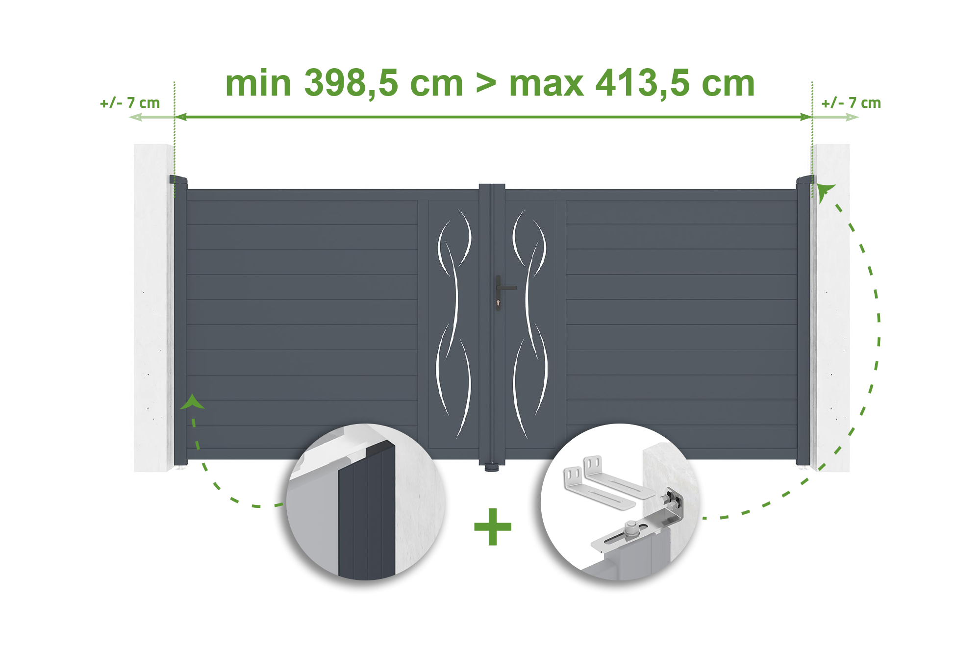 Brama skrzydłowa regulowana szerokość 4m LIFE H.180cm szare aluminium