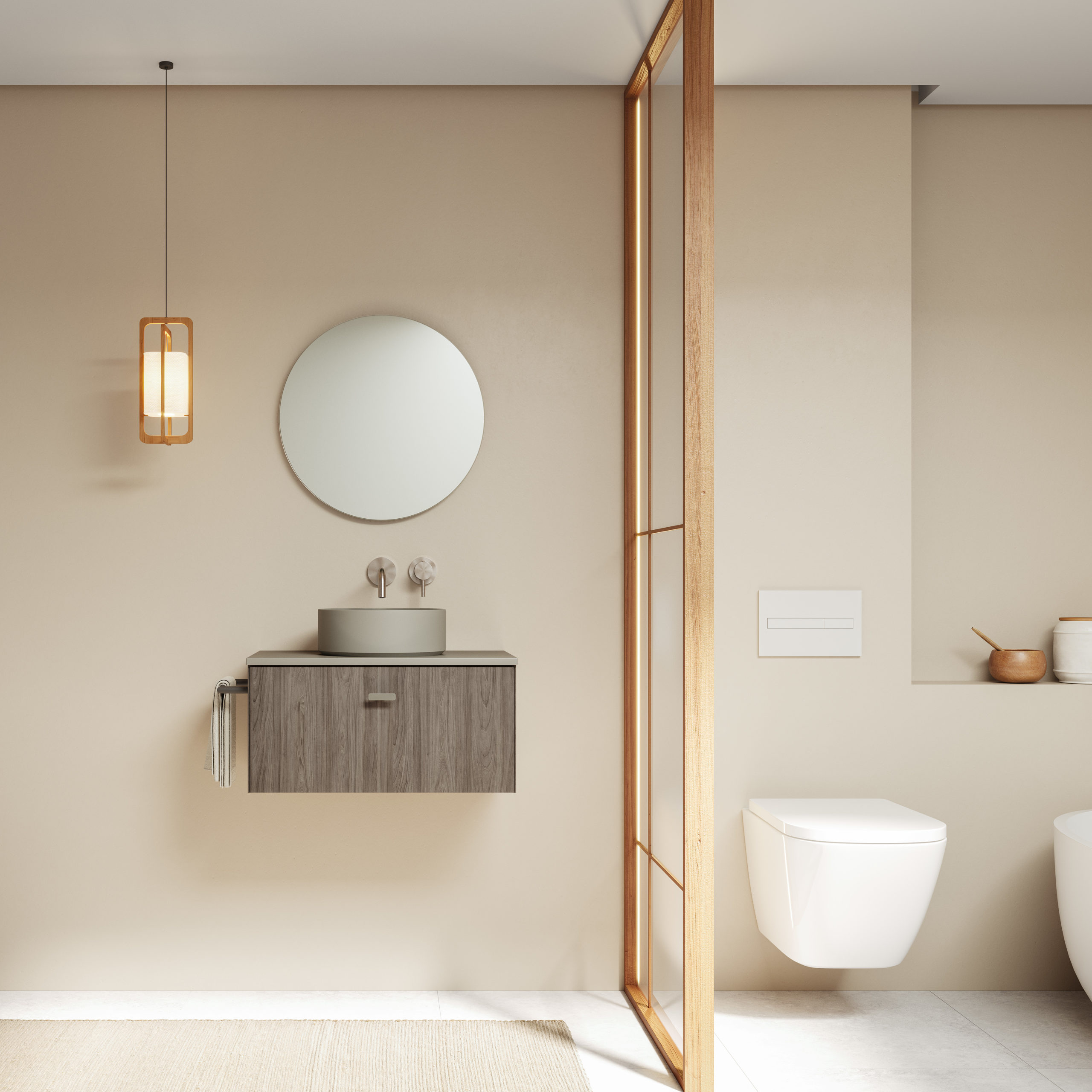Set de baño mei top de 50 cms con un cajón. acabado en olmo gris / incluye mueble mei top, lavabo cerámico.