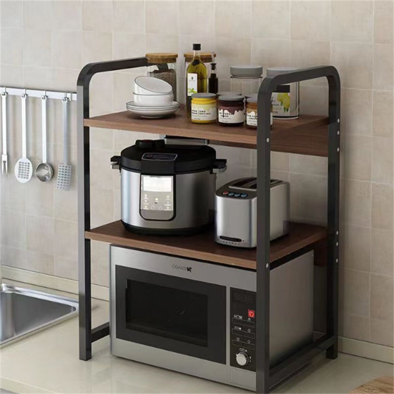 Estante de cocina de 3 niveles - Madera de sauce negro y estructura de metal - Soporte multifunción para microondas - 51 x 34 x 68 cm - 2