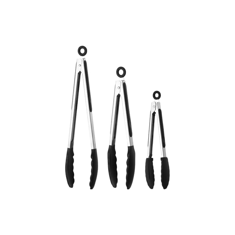 Zestaw 3 silikonowych szczypiec kuchennych (czarnych) (7 cali/9 cali/12 cali), szczypce odporne na wysokie i niskie temperatury