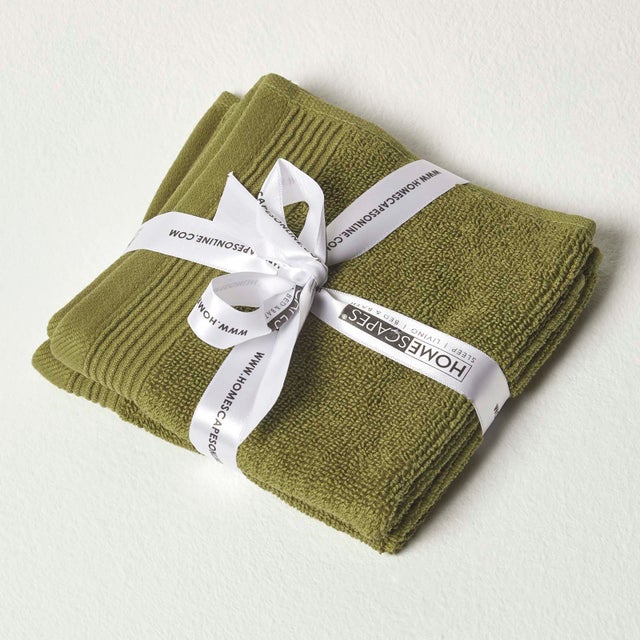Homescapes Carré éponge 30 x 30 cm en coton égyptien Premium 700 gm², Lot de 2, Vert mousse