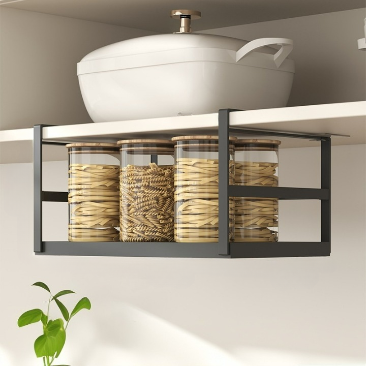 Półka na przyprawy ścienna, bez wiercenia, stała, czarna, 38*22*18,7 cm