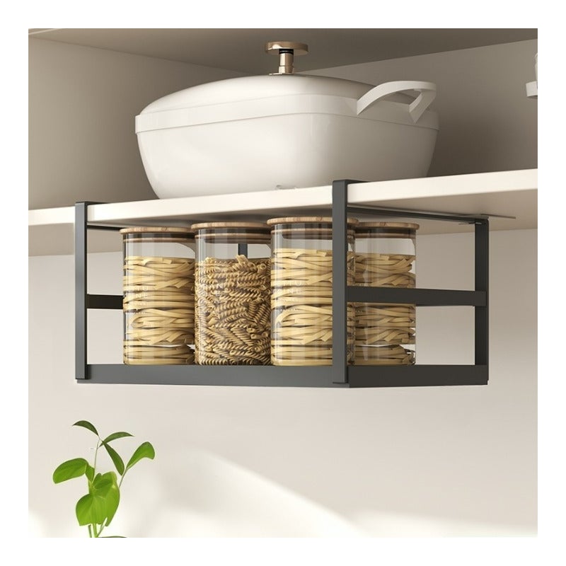 Półka na przyprawy ścienna, bez wiercenia, stała, czarna, 38*22*18,7 cm