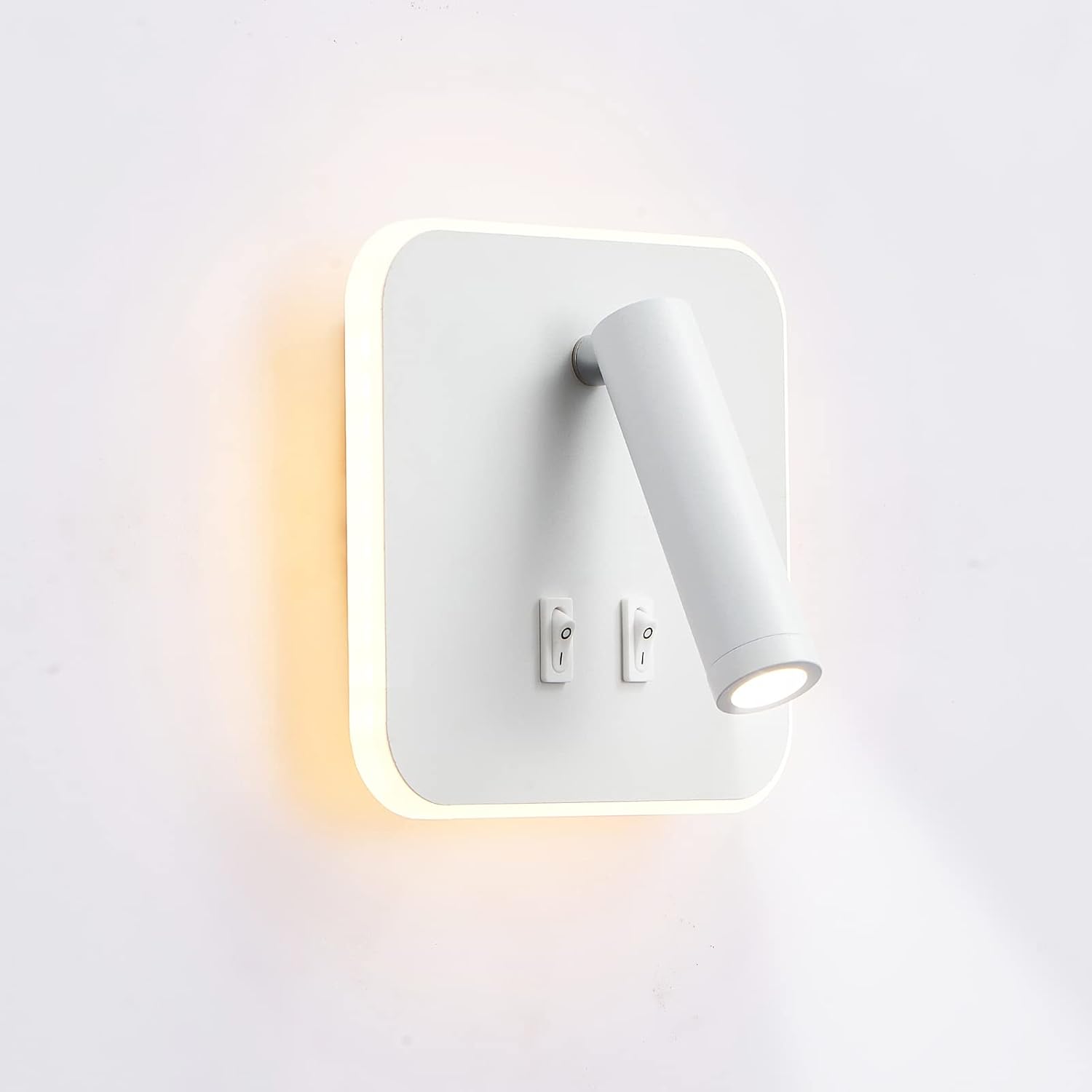Lampka nocna LED, kinkiet hotelowy, lampka nocna, do korytarza z włącznikiem, biała, 3W+10W (kwadratowa)