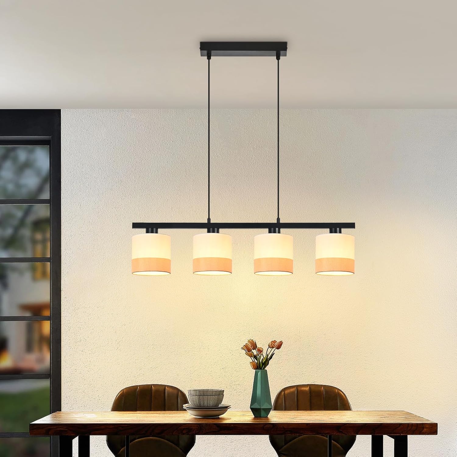 ZMH Lampa wisząca w stylu vintage w kolorze białym, 4 żarówki, gniazdo E27, regulowana wysokość, żarówka nie jest dołączona - 6
