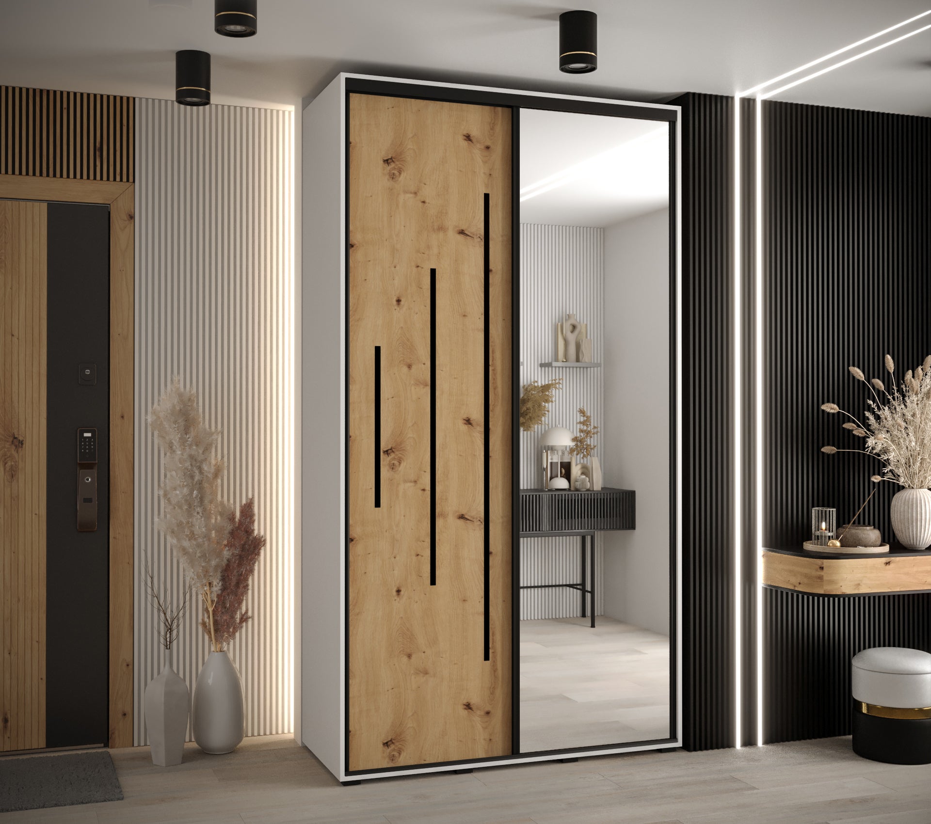 Szafa przesuwna z lustrem wysoka Davos 13 130 x 45 x 235,2 cm czarny + artisan + u. srebrny - Abiks Meble - 2