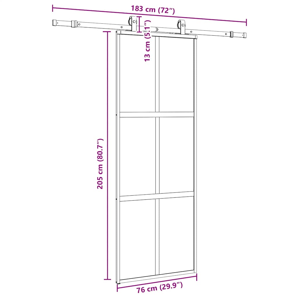 Puerta corredera con herrajes negro 76x205 cm vidrio templado vidaXL - 3