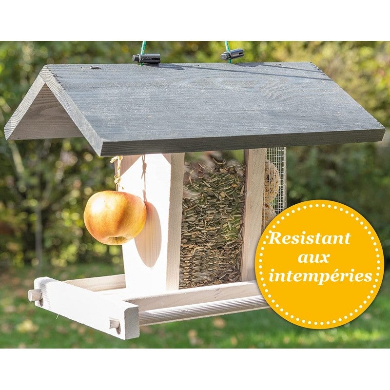 Mangeoire oiseaux extérieur à suspendre pour oiseaux sauvages pour jardin balcon Distributeur de graines «324 Cabane Gris Blanc» - 5