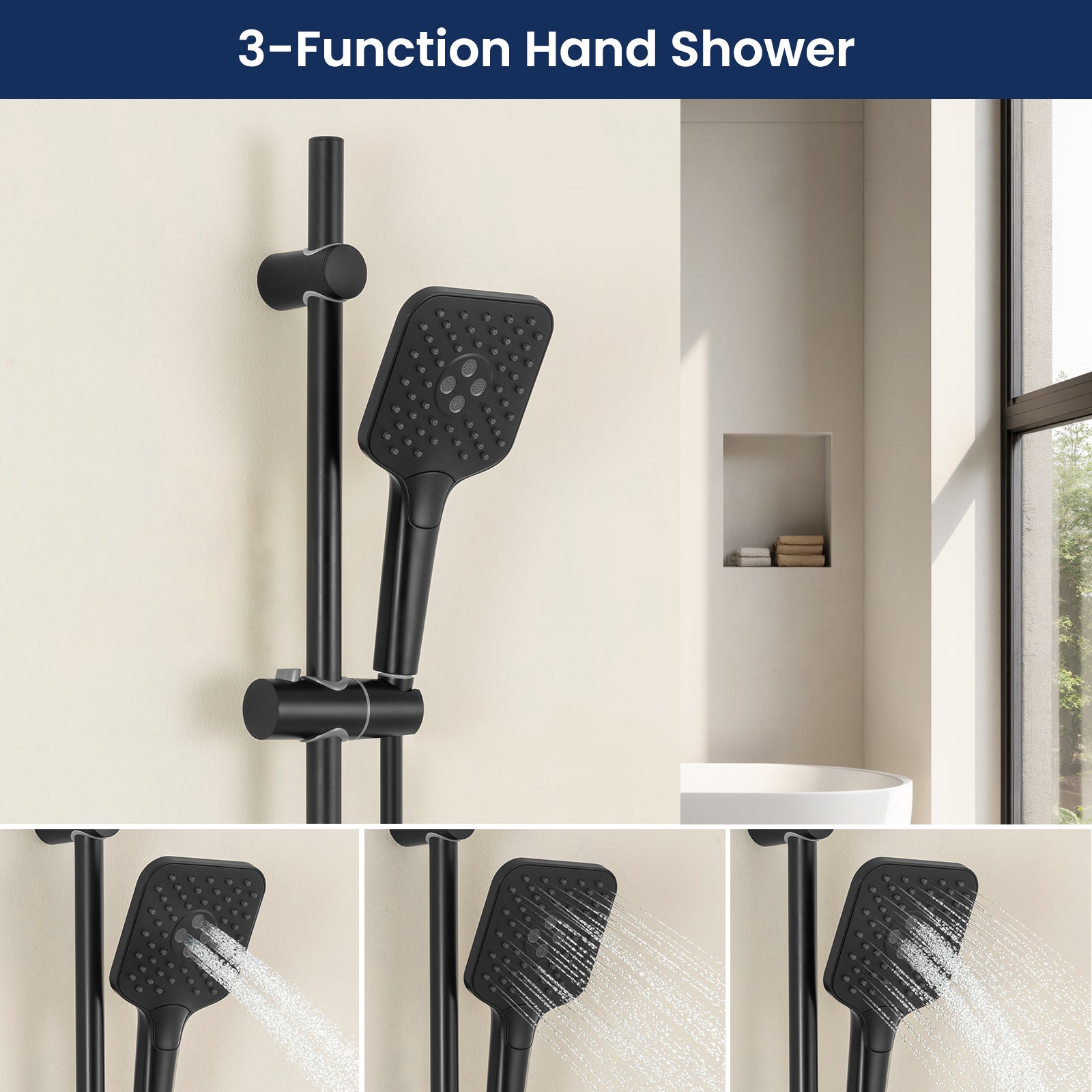 Juego de barra de ducha Softiy Max de acero inoxidable negro, columna de ducha de 70 cm con teleducha de 3 modos y flexo/soporte - 2