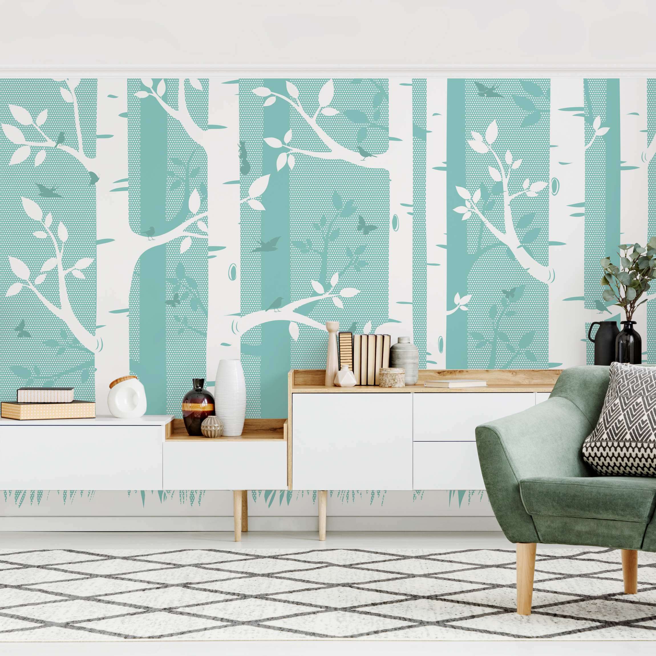 Papel pintado fotomural bosque animales naturaleza mariposas pájaros 55 - habitación infantil niño niña bebé - tnt 288 x 190 cm premium