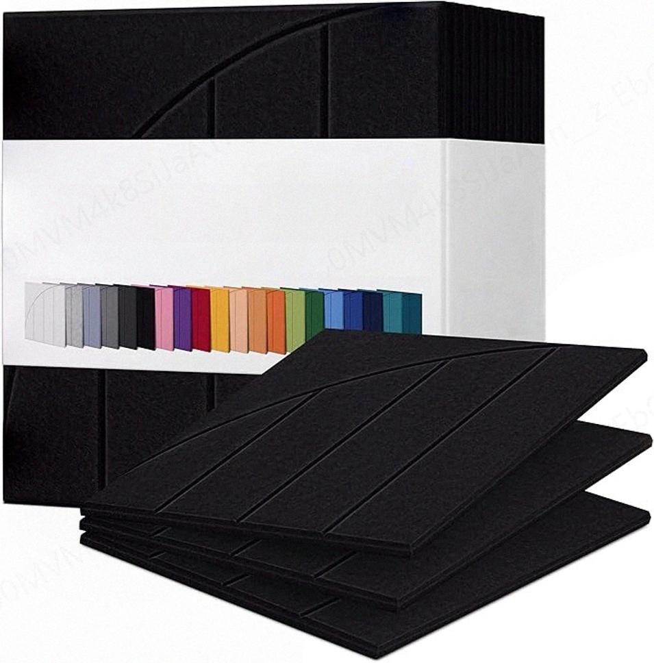 Paneles acústicos cuadrados de fibra de poliéster, absorbentes de sonido para interiores, color negro, 30x30x0.9 cm generique