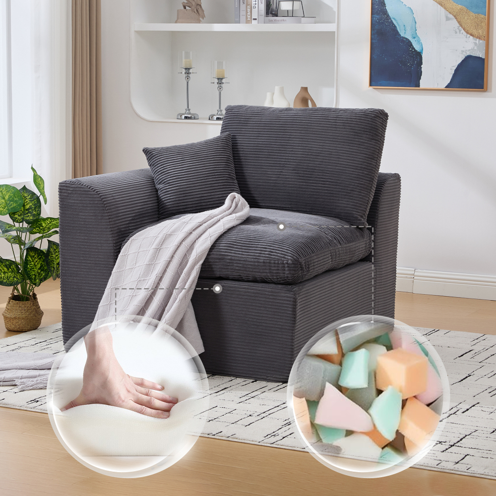 Sofa jednoosobowa, minimalistyczna, miękka tkanina, z poduszkami, styl skandynawski