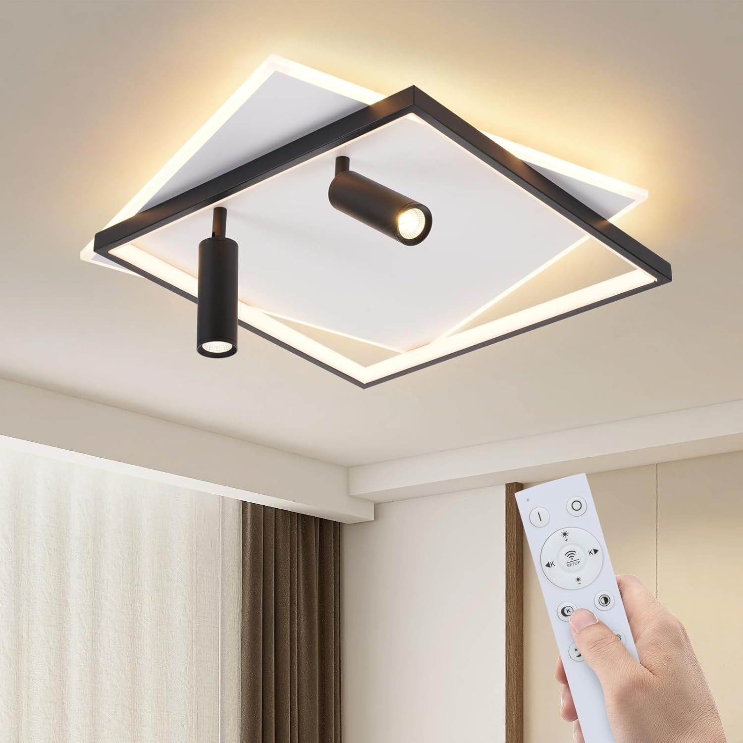 ZMH Nowoczesna akrylowa lampa sufitowa LED z regulacją jasności i 2 reflektorkami