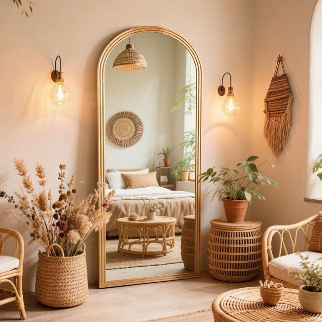 Specchio da terra, specchio a figura intera in rovere arcuato, specchio da camera da letto 160*50cm con supporto