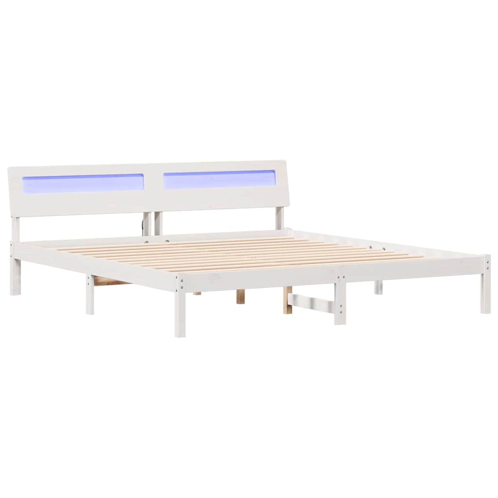 Łóżko Drewniane Białe Rama Łóżka Ze Stelażem Drewniana Łóżko Do Sypialni Pokoju 180 x 200 cm