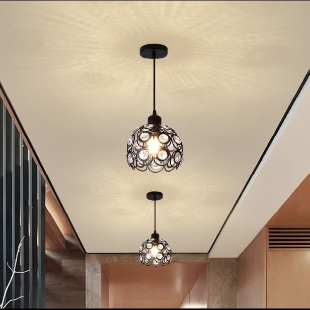 Plafoniera In Cristallo Nero Con Attacco E27, Lampada Da Soffitto Semi-incasso 23x23x19,5 Cm, Design Moderno Per Soggiorno E Camera