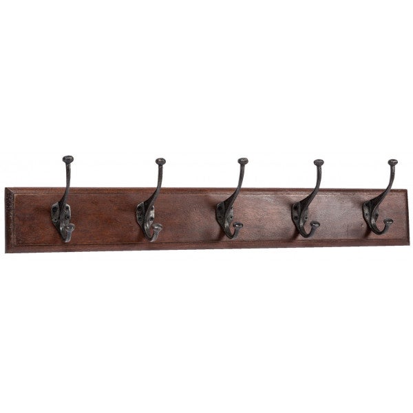 Biscottini perchero de pared 76x13x22 cm | madera oscura | 5 perchas de hierro | perchero de pasillo