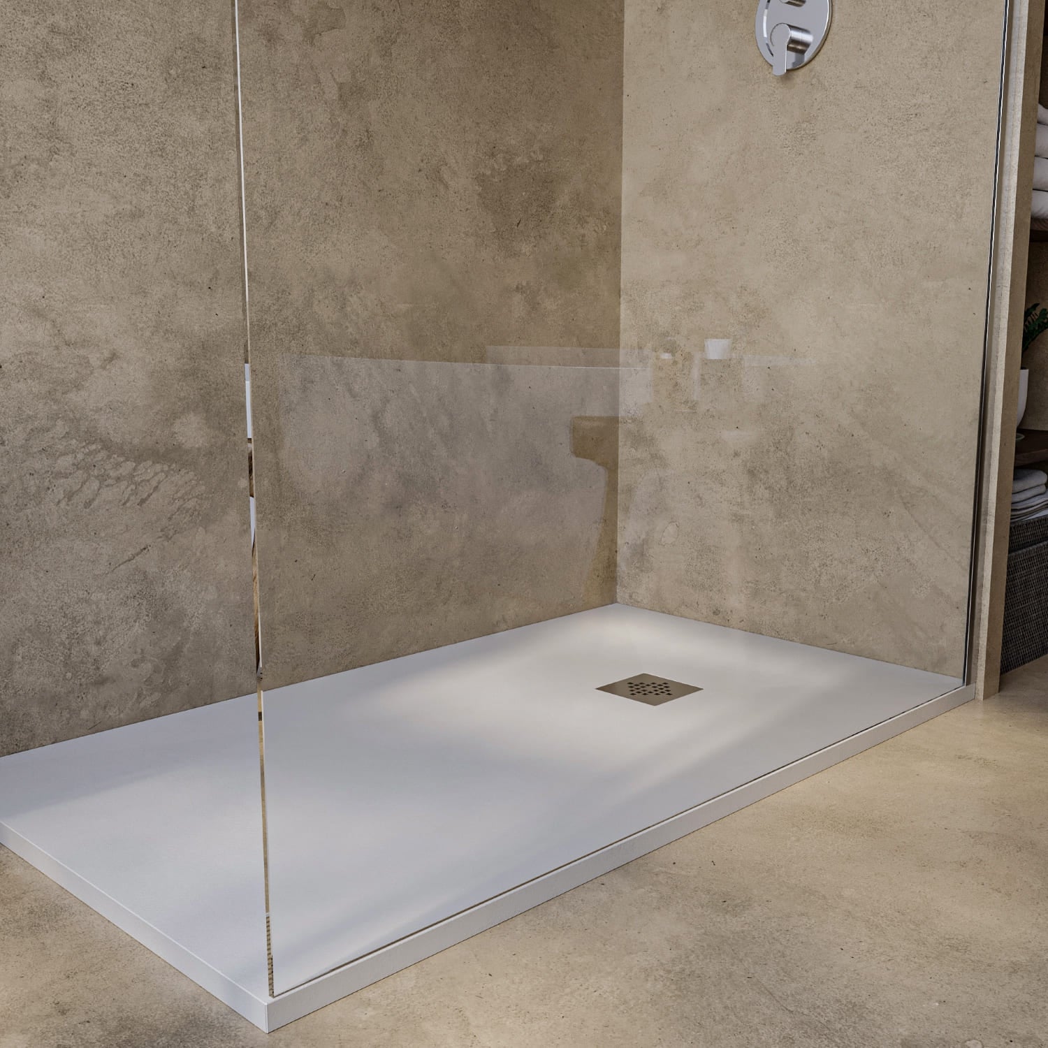SOULHOME Brodzik prysznicowy– Żywica– Gel Coat– Gładka/Kamienna tekstura – Antypoślizgowy – Kolor złamana biel – 90X75- Niski 3 cm– Standard - 3