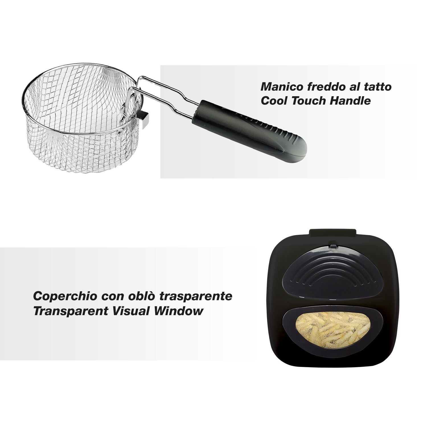 BEPER P101FRI100 Friteuse électrique 1 L, 950 W, panier en acier amovible, couvercle avec hublot, filtre amovible et lavable, température réglable - 4