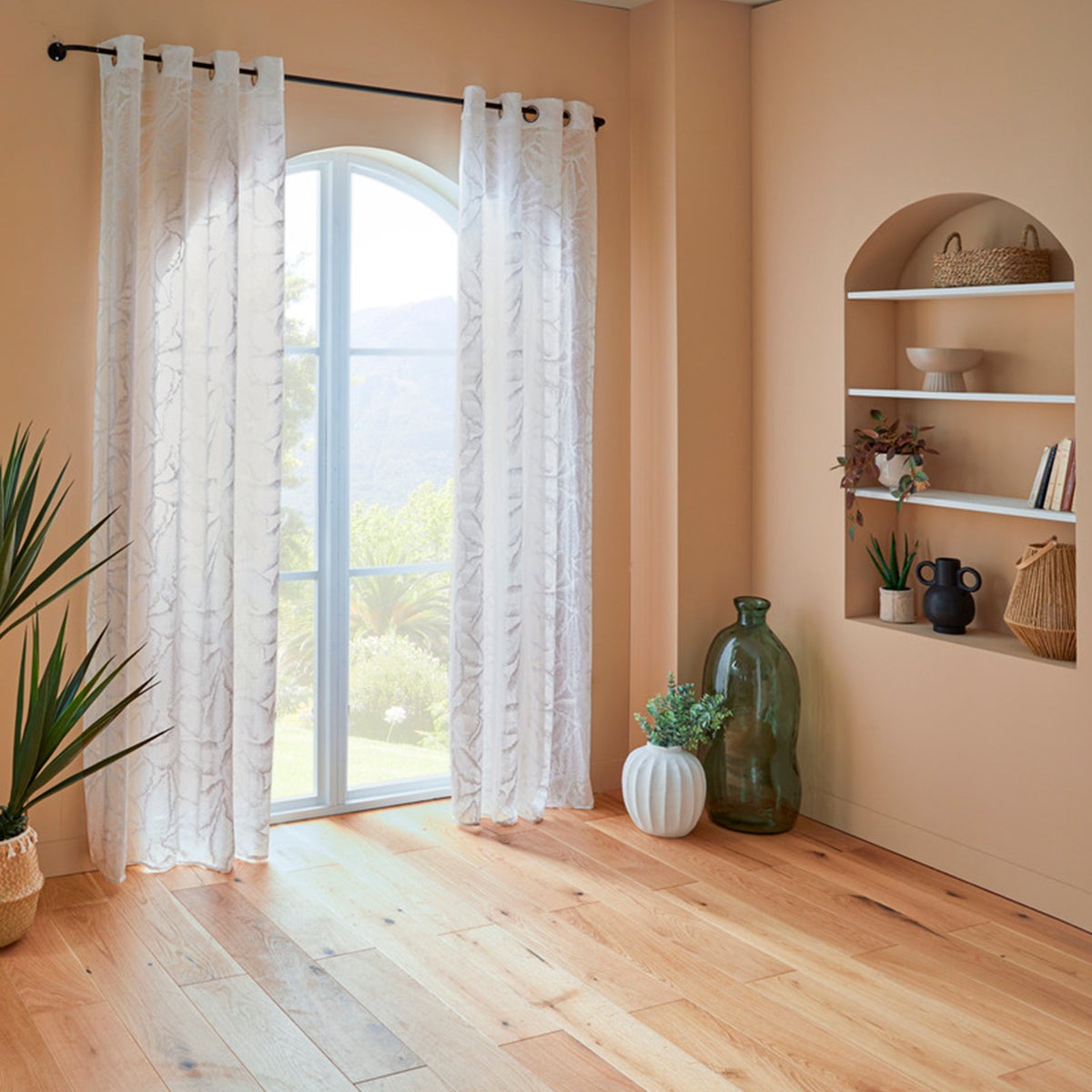 Atmosphera - Tenda bianca con motivo a foglie 