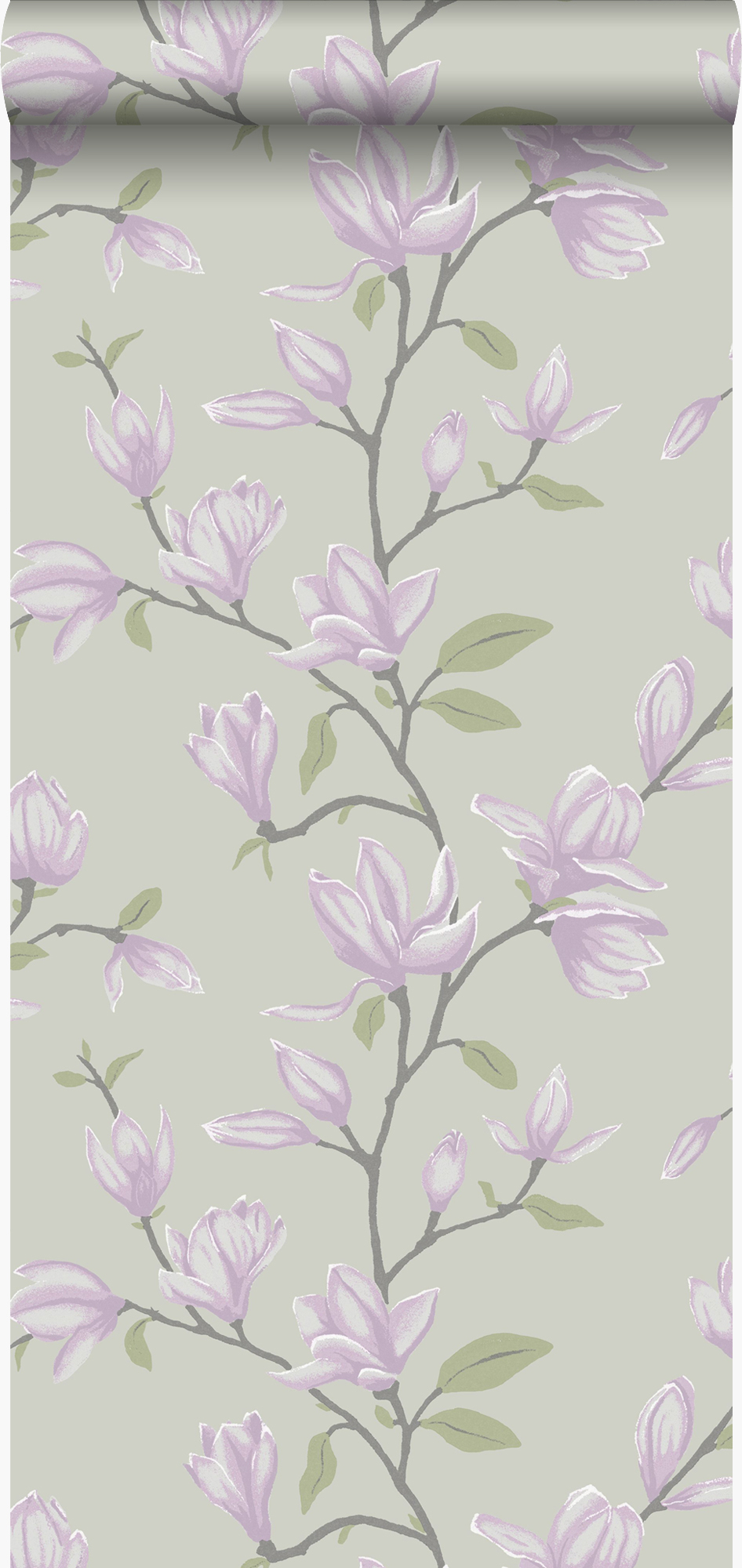 Papel pintado magnolia verde mar y morado lila - 53 cm x 10,05 m - origin wallcoverings