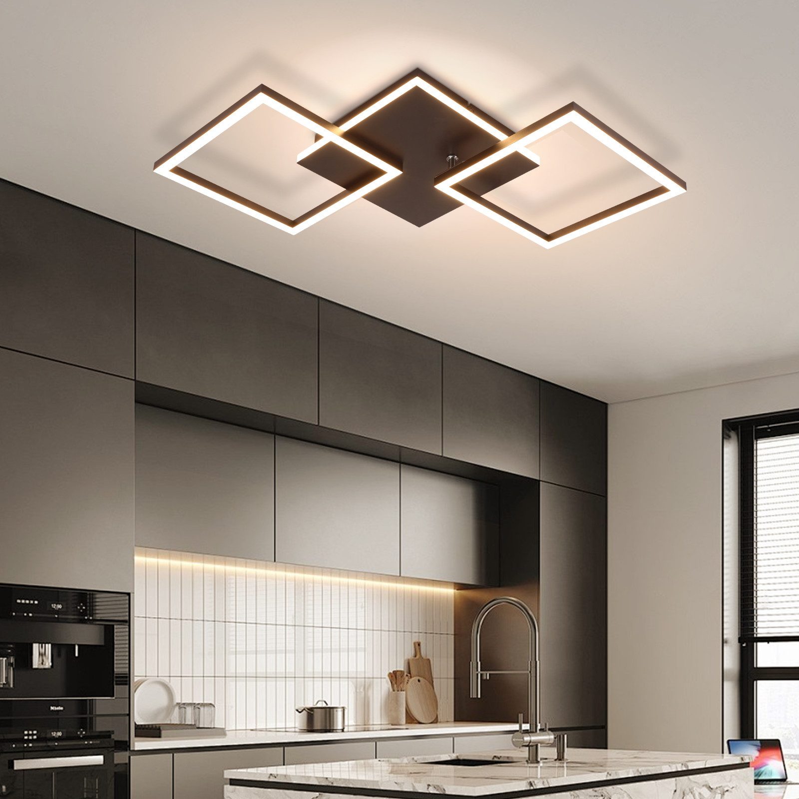 NETTLIFE Lampa sufitowa LED do salonu, czarna, ściemnialna, kwadratowa, nowoczesna, 36 W, z pilotem - 5