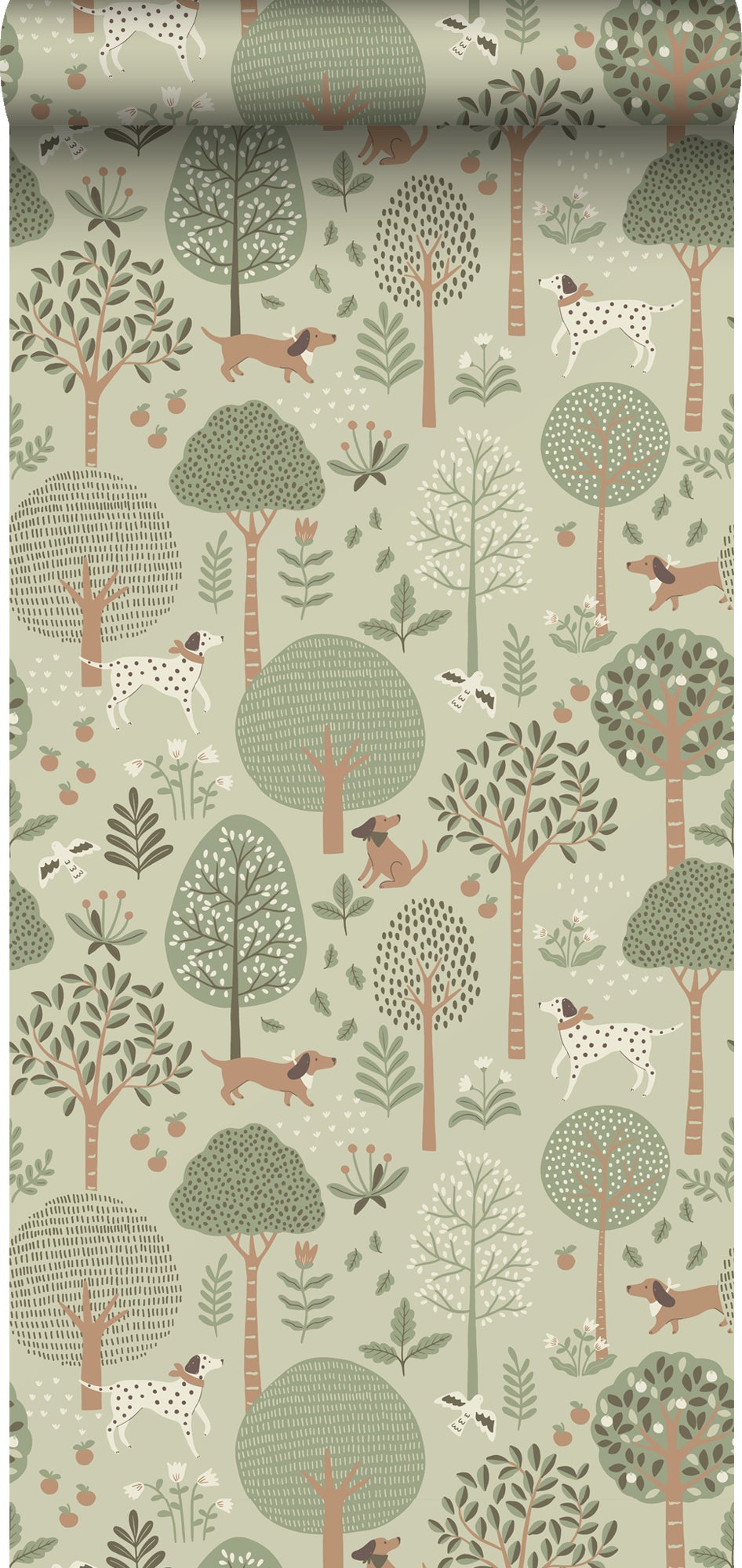 Papel pintado perros verde menta agrisado - 0.53 x 10.05 m - estahome