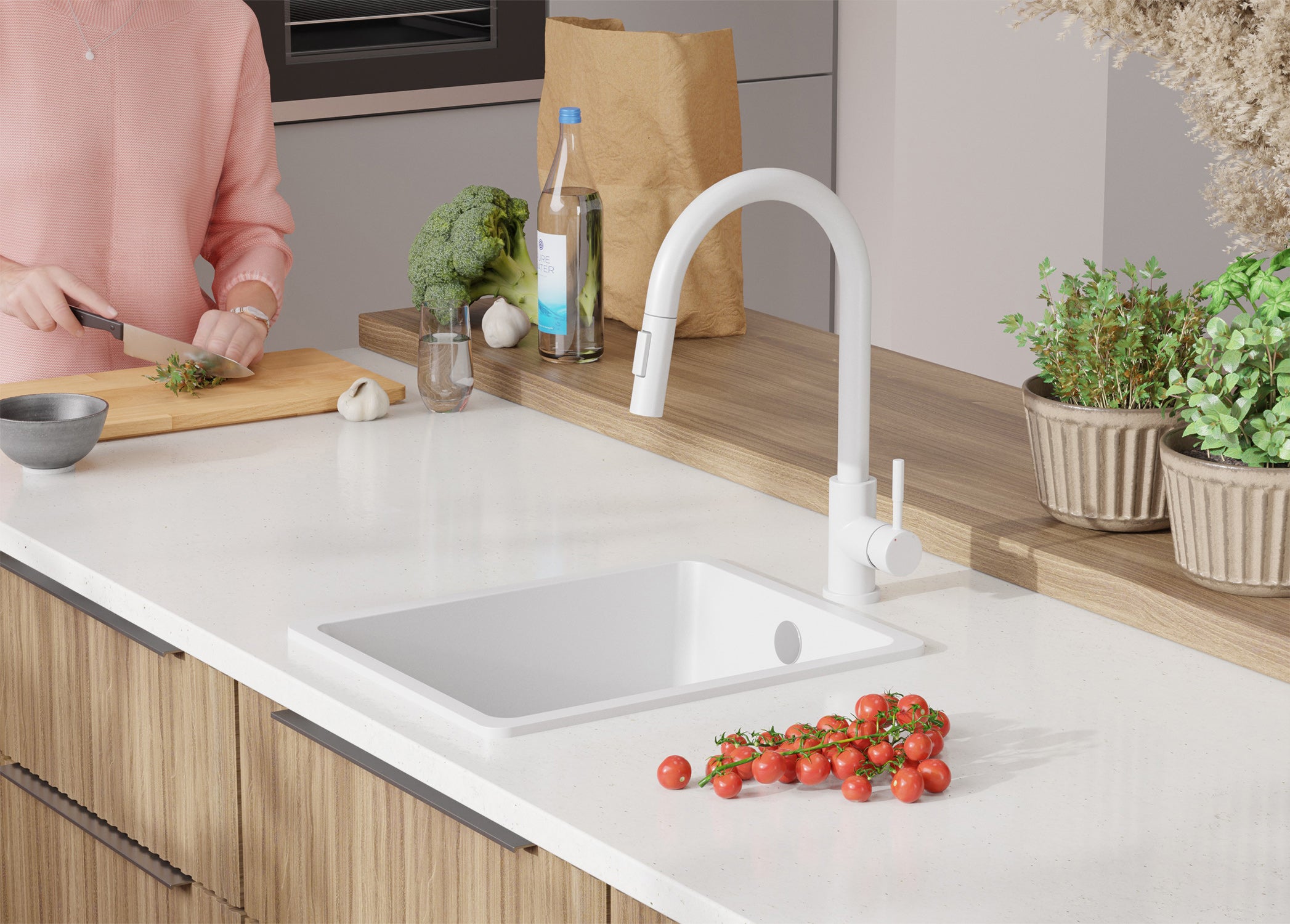 Lavello da Cucina Bianco 36x44cm, Lavandino in Granito a 1 vasca + Sifone Classico + Accessori, Lavabo da Cucina Incasso al mobile 40cm PRIMAGRAN - 9