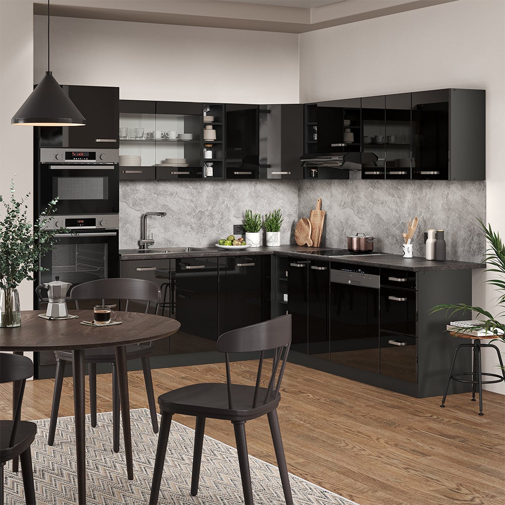 Vicco Cuisine en angle R-Line, Noir Haute brillance/Anthracite, 247 x 237 cm sans PT - 5