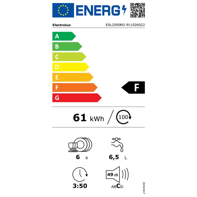 Lave-vaisselle encastrable ELECTROLUX 6 Couverts 55cm F, ESL 2500 RO - 2