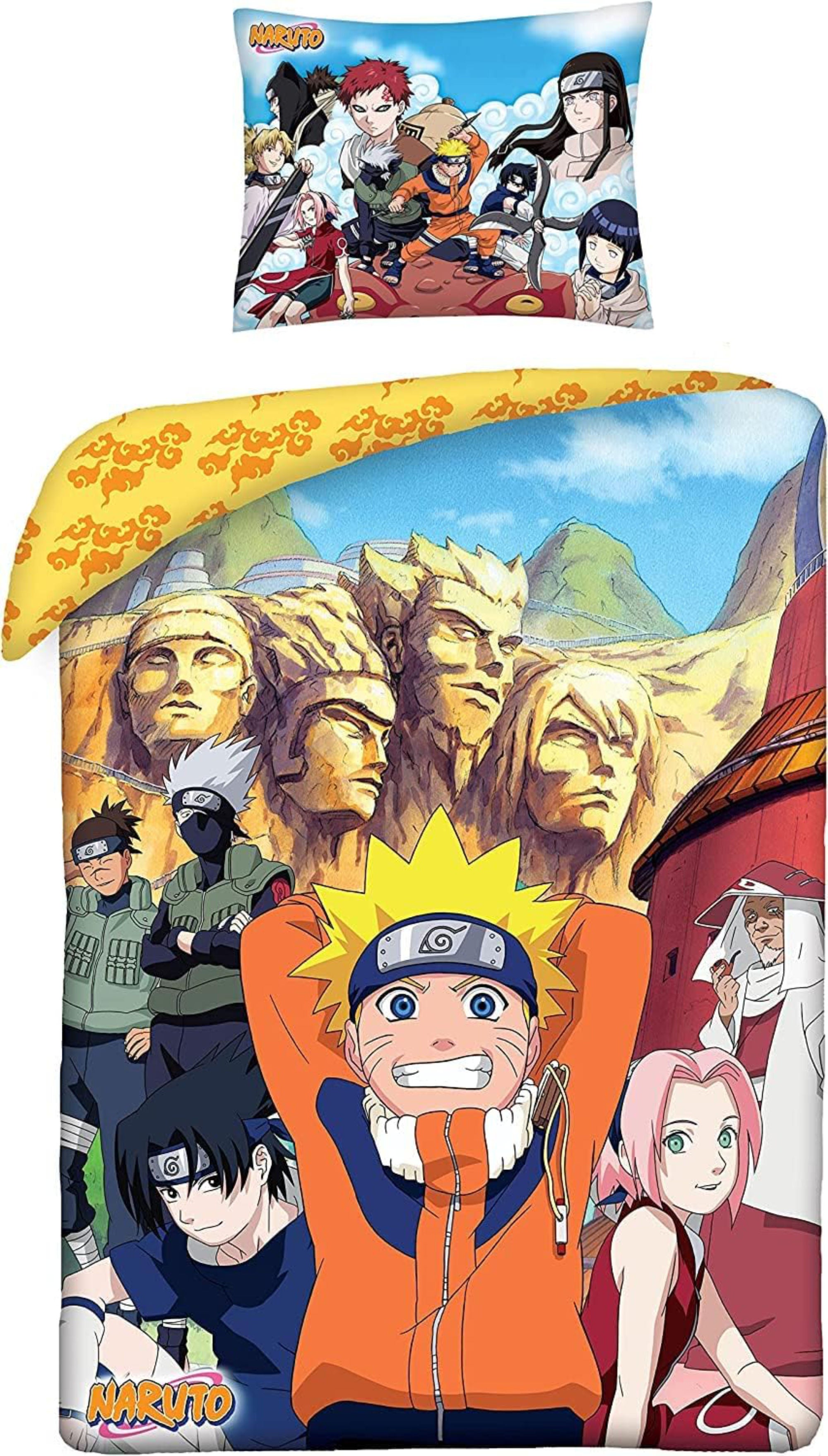 Naruto Shippuden - Parure de Lit Enfant Réversible Polycoton Manga - Housse de Couette 140x200 Taie d'Oreiller 65x65 cm - 1001 Nuits Enchantées