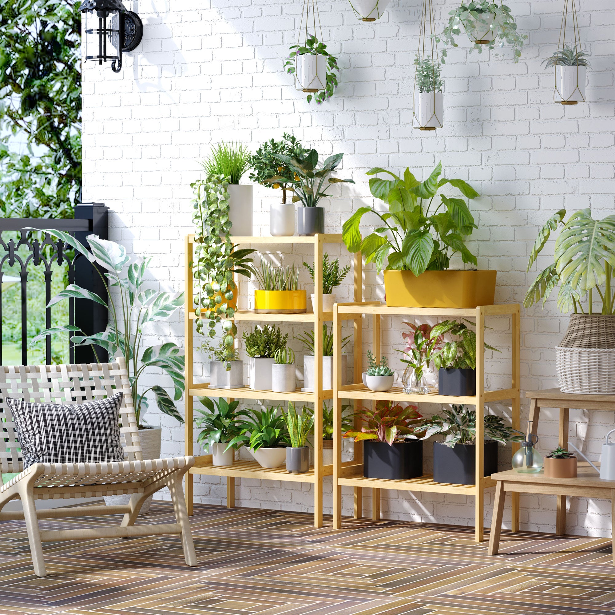 Étagère en bambou à 3 niveaux - étagère pour pots de fleurs, cuisine - étagères à lattes - dimensions&nbsp;: 62&nbsp;cm (L) x 33&nbsp;cm (l) x 80&nbsp;cm (H) - 3