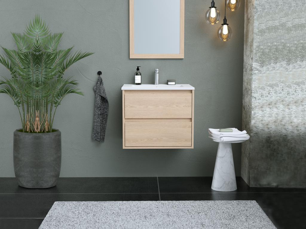 Meuble de salle de bain suspendu avec vasque à encastrer - Placage