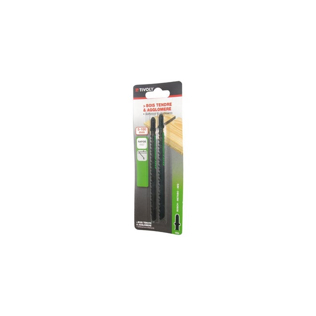 Tivoly • 2 Lames de Scie Sauteuse • Coupe Droite • Coupe Rapide • Attache Type T • Pour le Bois Aggloméré