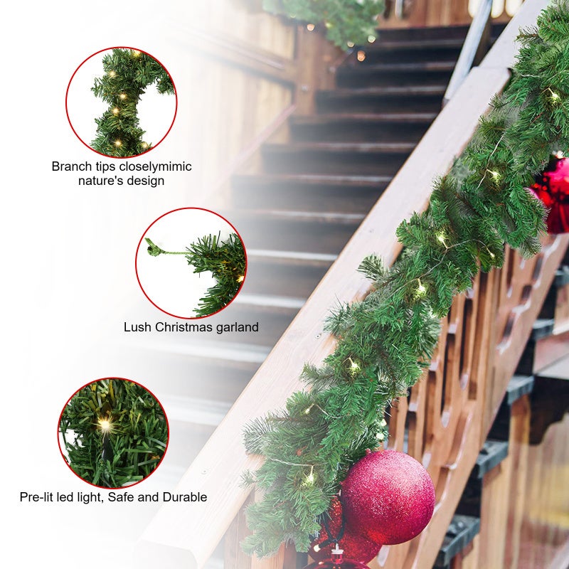 Guirlanda de Natal da Noëll Coroa decorativa luminosa integrada com iluminação 5 metros de cor verde equipada com 100 lâmpadas LED - 8