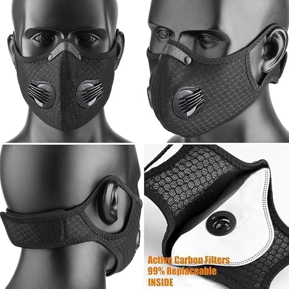(noir) Masque de sport demi-visage coupe-vent pour vélo, protection contre la poussière, le froid et la pollution avec filtre – Idéal pour le ski - 4