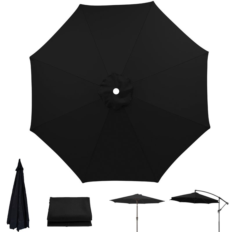 Wymienna tkanina do parasola tarasowego, ochrona UV, wodoodporna, tkanina parasolowa z 8 żebrami, czarna (sama tkanina parasolowa, 3 m)