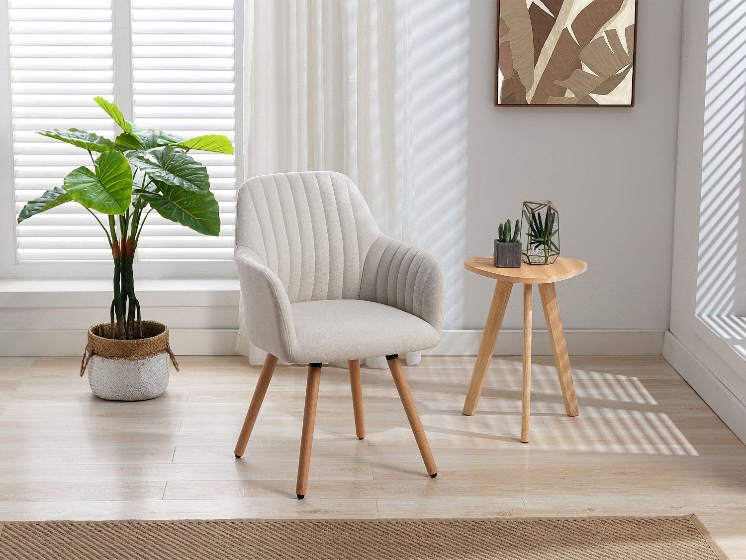 Zestaw 2 krzeseł z podłokietnikami – tkanina i metal imitacja drewna – kolor kremowy - ELEANA