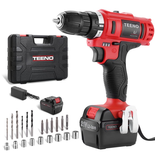 TEENO Visseuse à batterie 21 V, 2 vitesses, 1 batterie Li-ion 1,5 Ah, 35 Nm