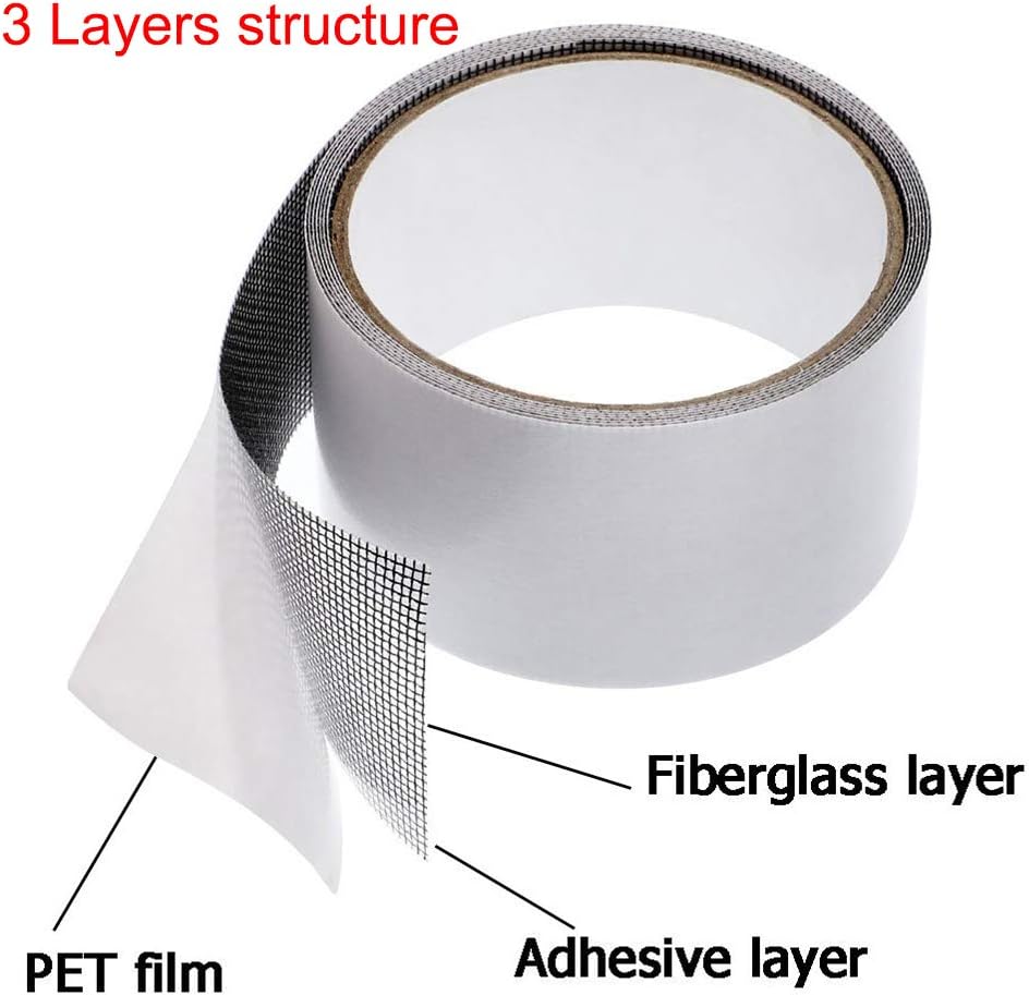 Kit de reparación de mosquiteras para puertas y ventanas de fibra de vidrio, adhesivo fuerte, cinta de reparación de 5 x 500 cm (paquete de 2, gris) - 2