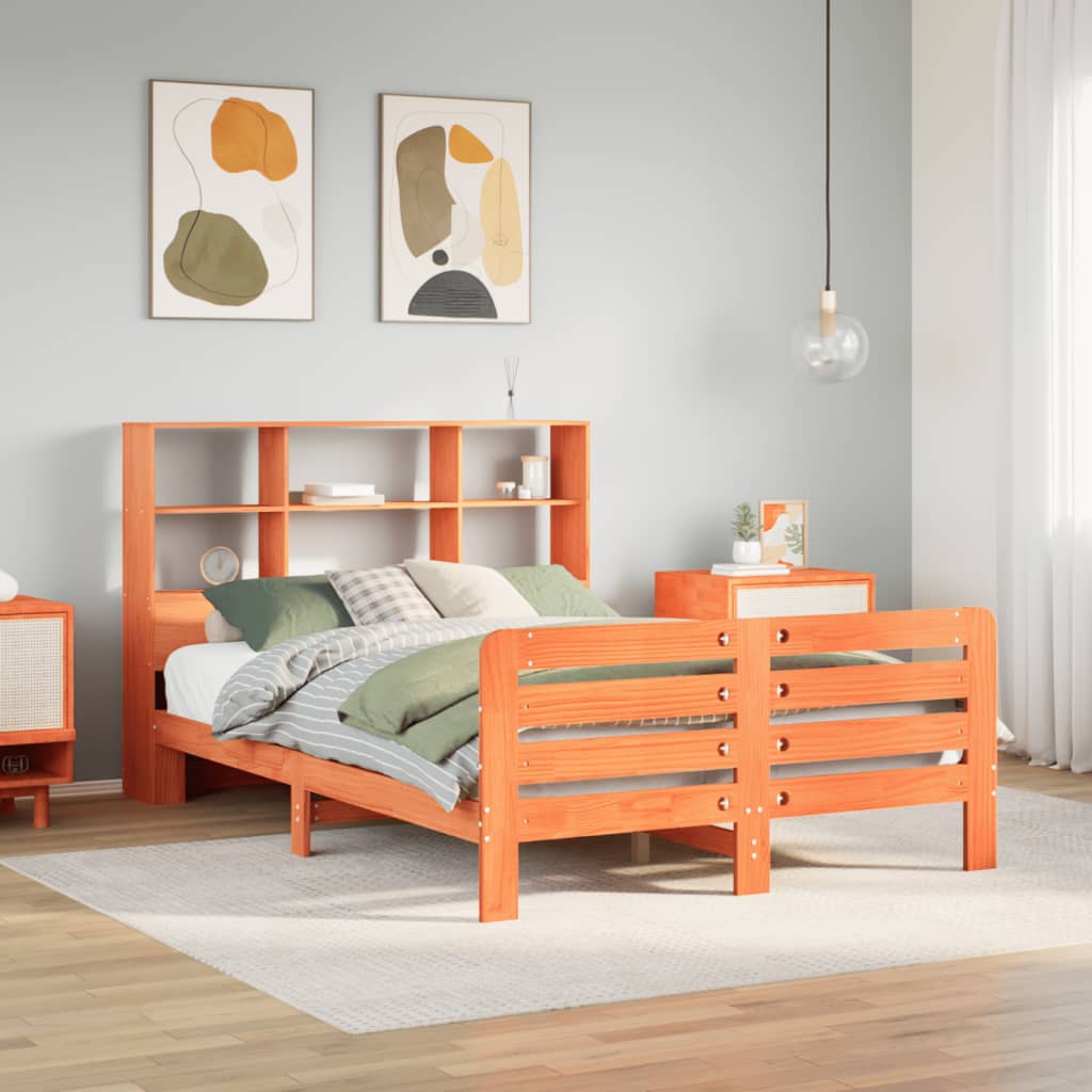 Cama casal | Cama de adulto | Cama sem colchão 120x200 cm madeira pinho maciça castanho-mel CFW390627 - 2