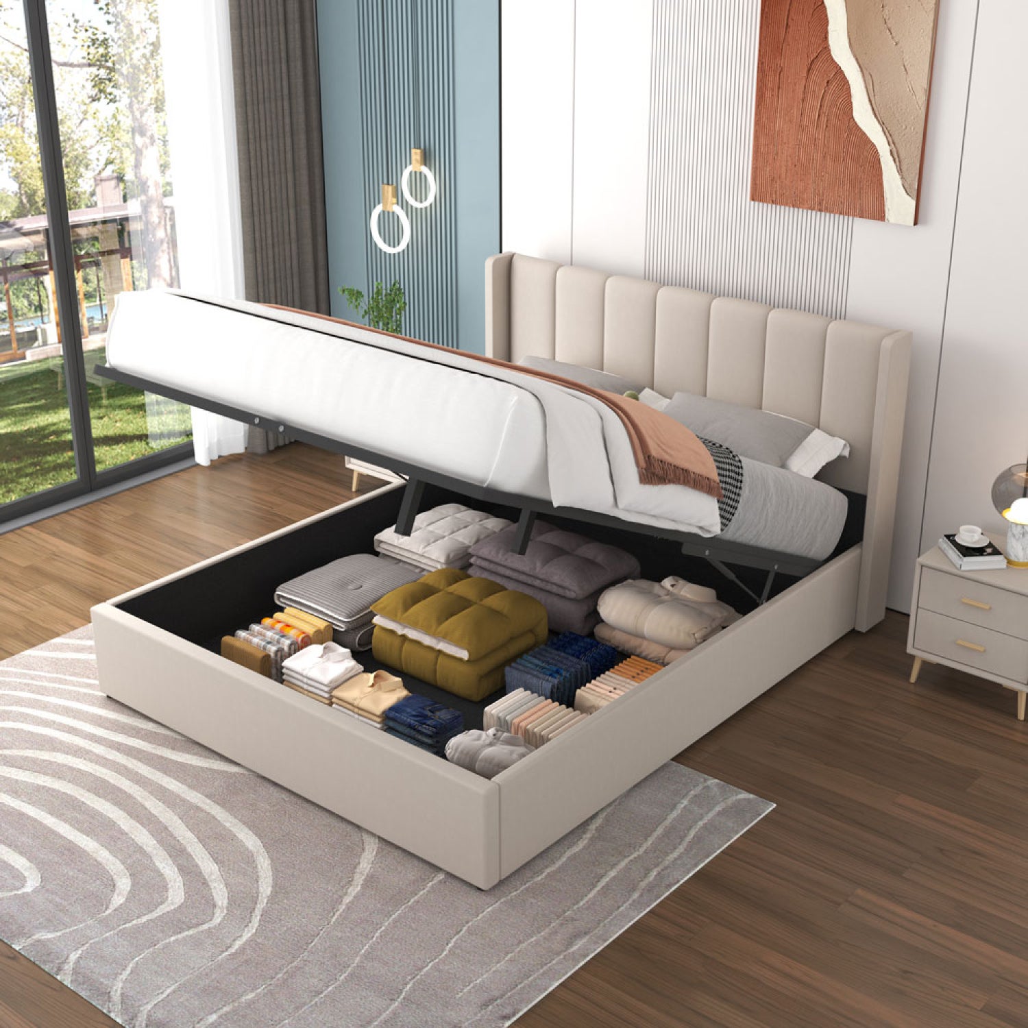 Coffre Design Lit coffre design 160x200cm en velours beige ARLINGTON | Leroy Merlin