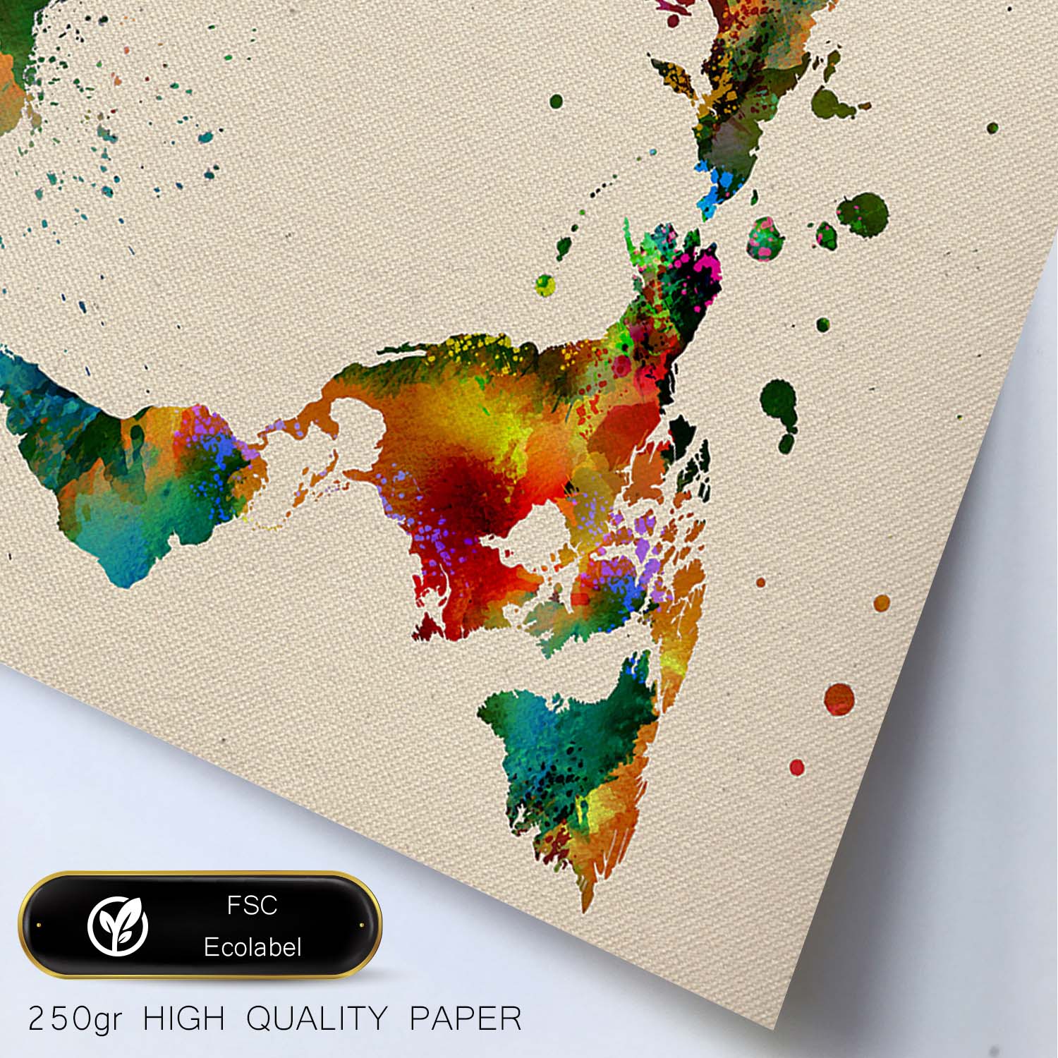 Poster de mapa mundi 2. láminas e ilustraciones de ciudades, comunidades, y mapas de espana. marco madera clara - a3